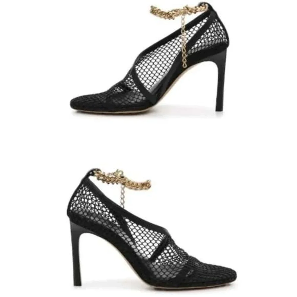 Bottega Veneta Stretch Chain Ankle Strap Nappa Leather Heel Mesh Pumps Size 38 - Picture 16 of 16